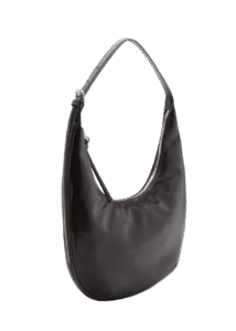 Women Black Oval Shape Leather Hand Bag