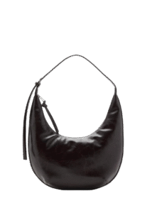 Women Black Oval Shape Leather Hand Bag