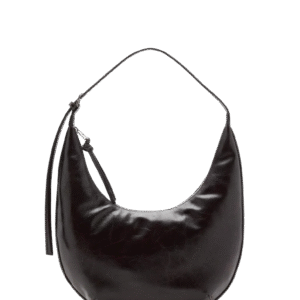 Women Black Oval Shape Leather Hand Bag