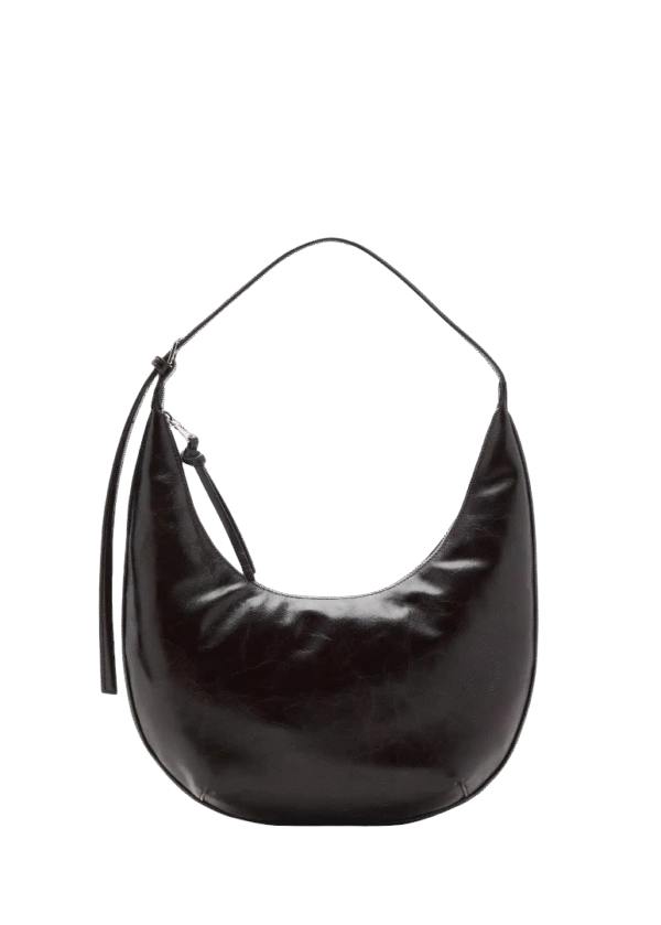 Women Black Oval Shape Leather Hand Bag