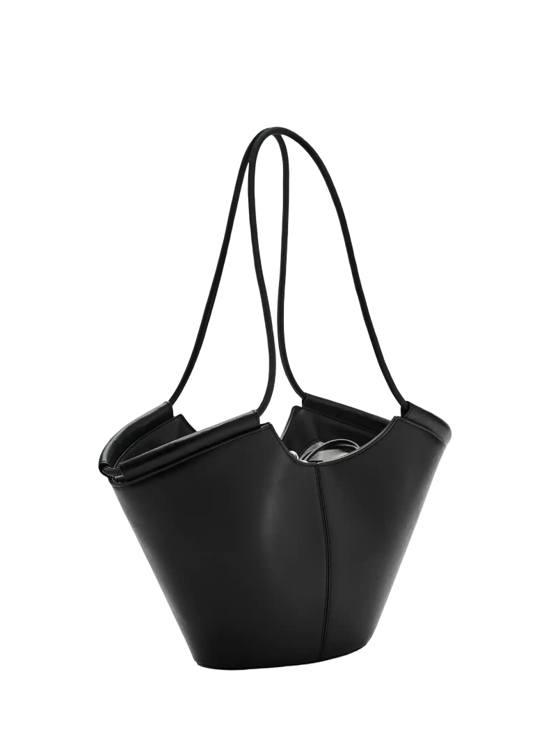 Women Black Oval Shoulder Bag with Pebbled Effect - Image 4
