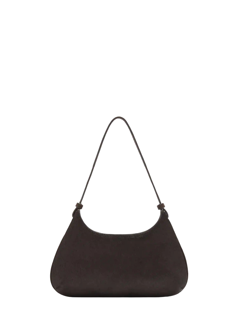 Women Black Bovine Leather Hand Bag with Magnetic Closure