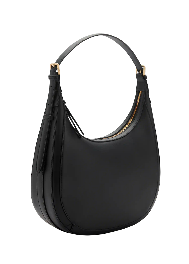 Women Black Oval Shape Bovine Leather Hand Bag - Image 3