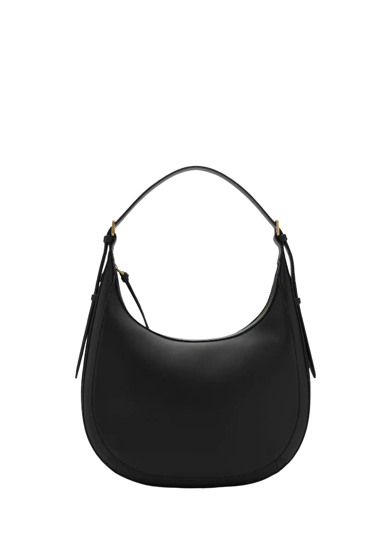 Women Black Oval Shape Bovine Leather Hand Bag